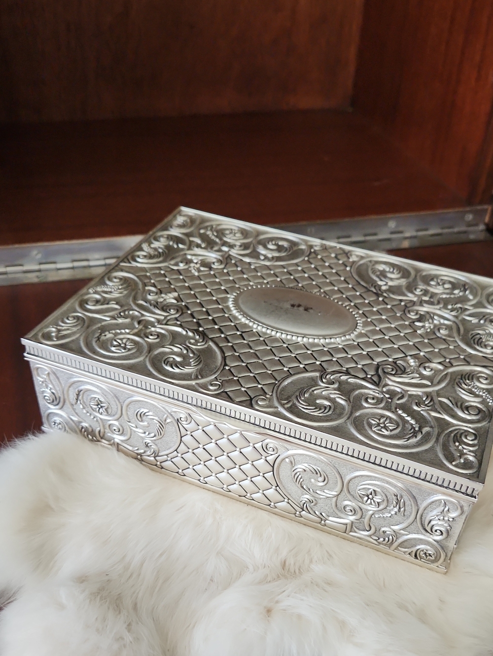 Decorative Silver Jewelry Keepsake Box - Ornate Metal Storage